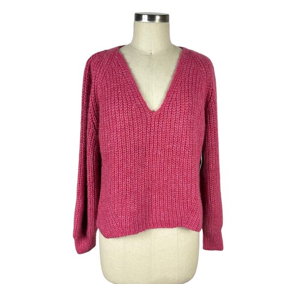 ELEVEN SIX Tess Sweater Knit V-Neck Pullover Jumper M/L Alpaca Fuschia Pink - Picture 1 of 7